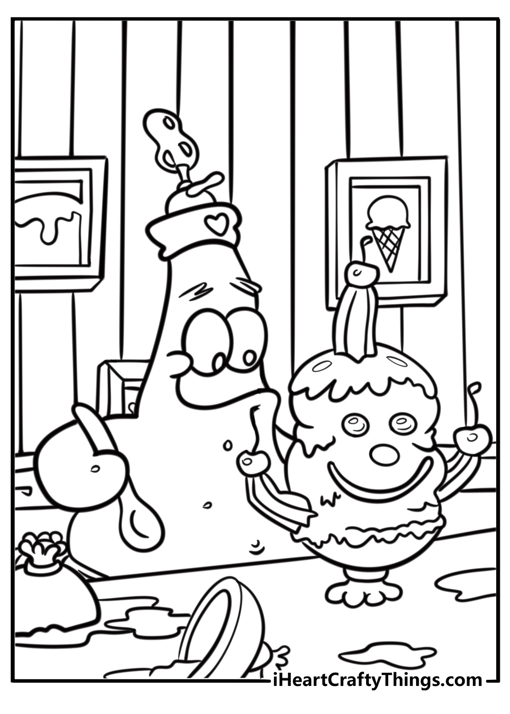 Patrick Star eating ice cream fun coloring sheet