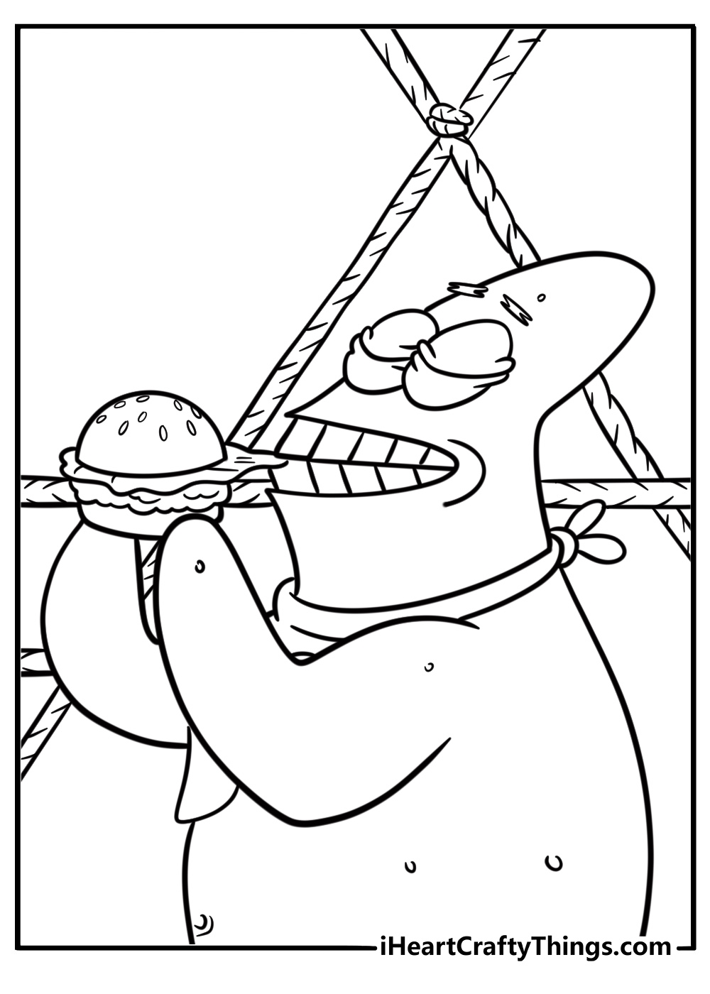 Patrick star eating krabby patties free coloring page pdf