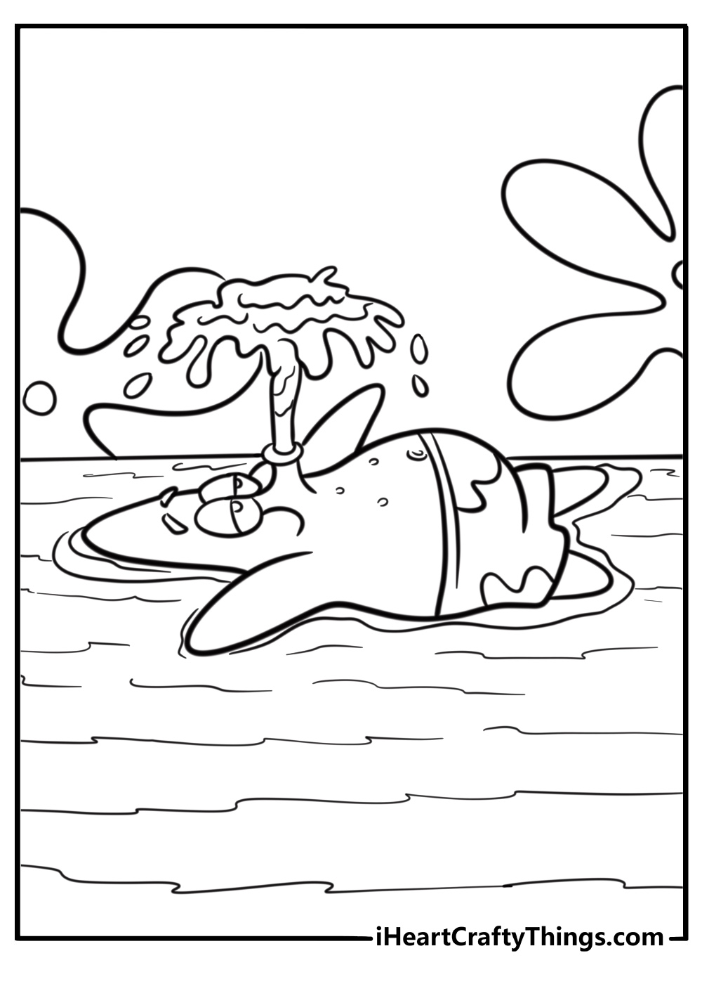 Patrick star floating in the sea free coloring page pdf