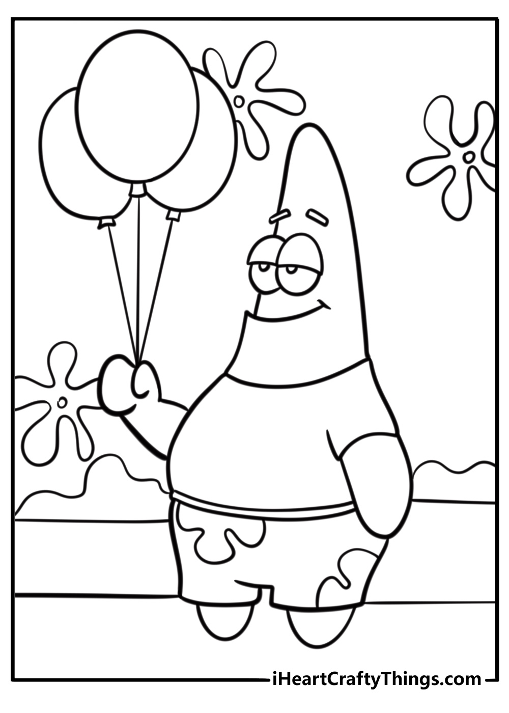 Patrick star holding a balloon fun coloring sheet