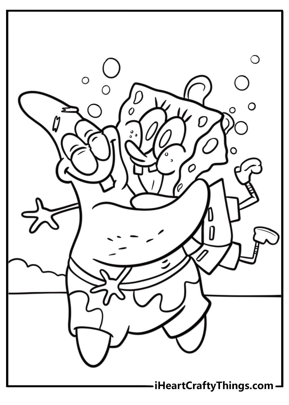 Patrick star hugging sponge bob coloring page for kids