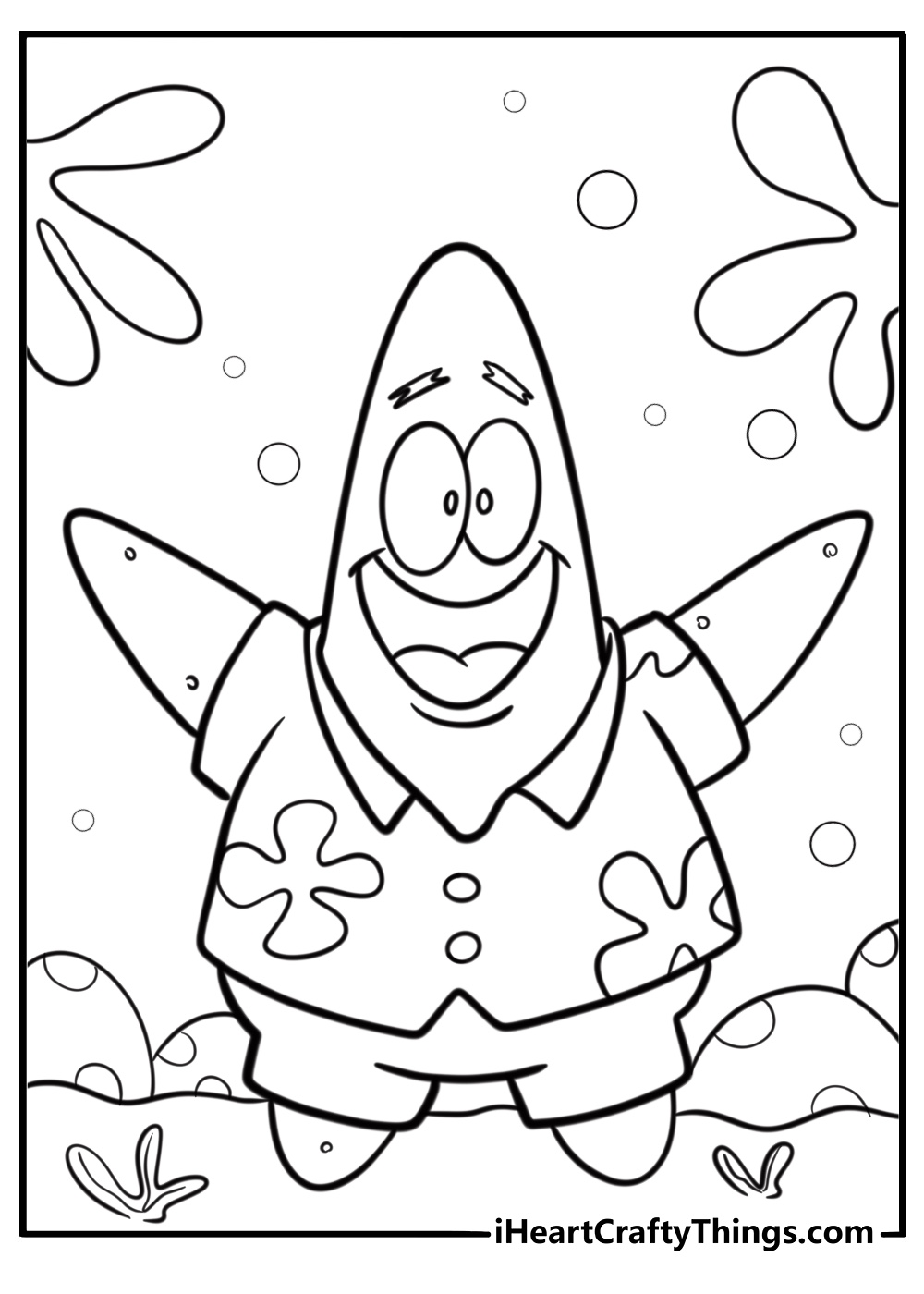 Patrick Star in his iconic green shorts free coloring page