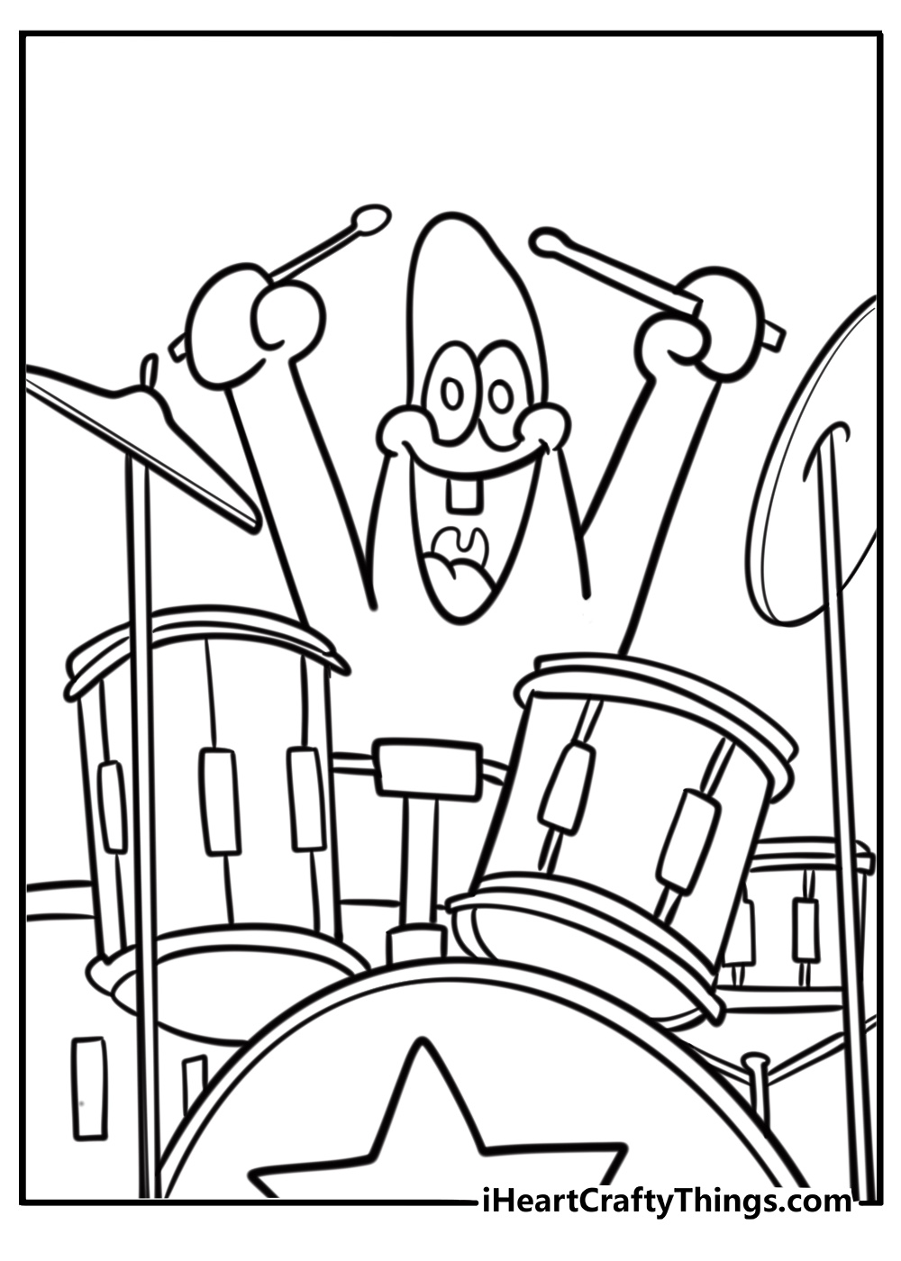 Patrick Star playing the drums printable coloring page