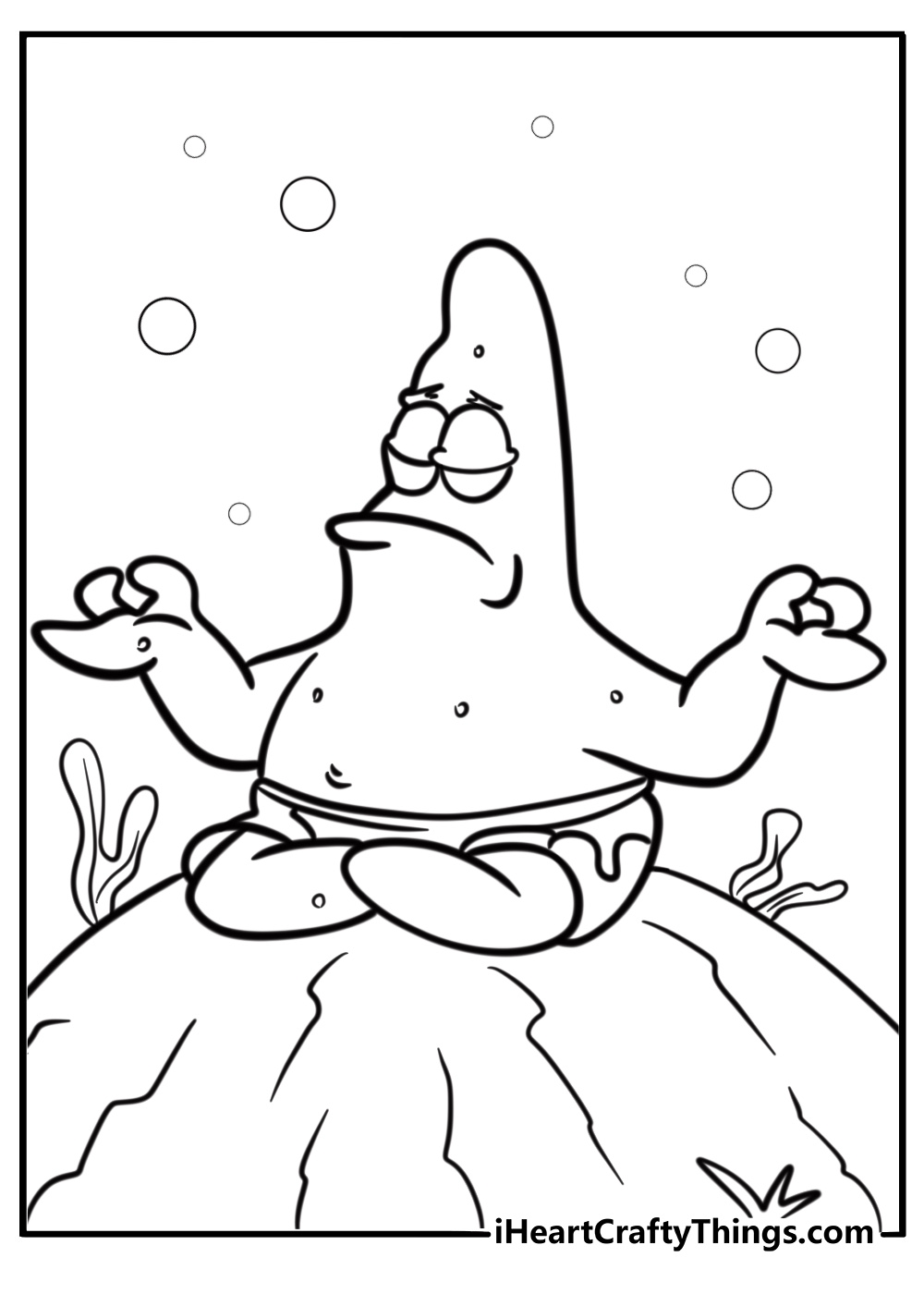 Patrick Star sitting on a rock free coloring page pdf