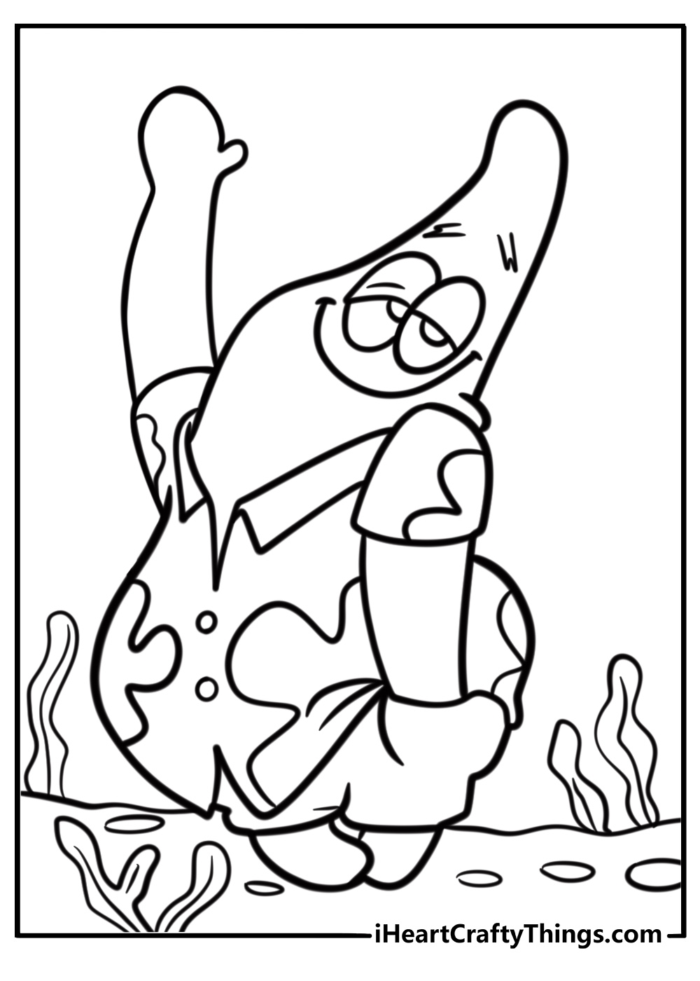 Patrick Star smiling and waving coloring page for kids