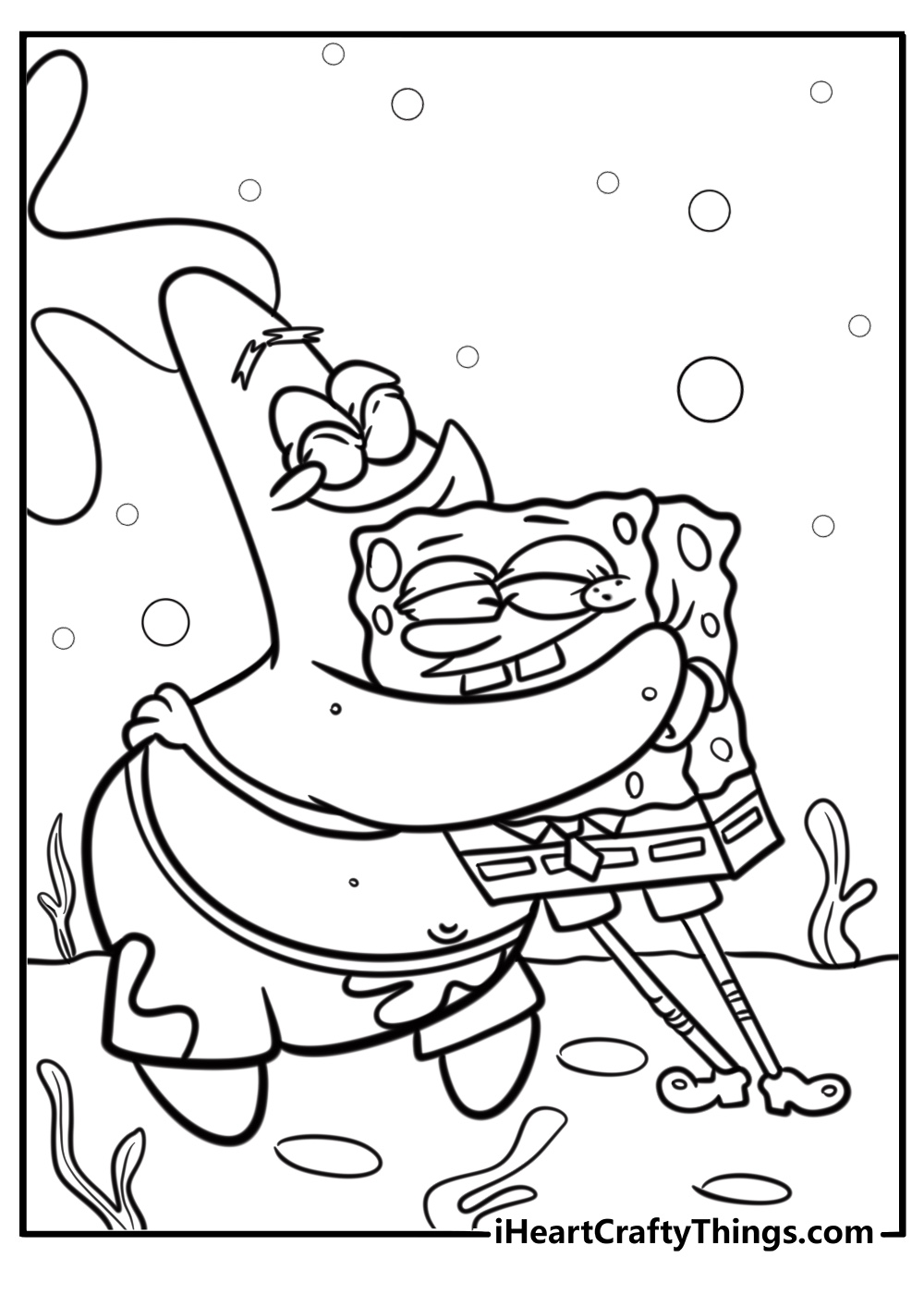 Patrick Star with his best friend SpongeBob printable coloring sheet