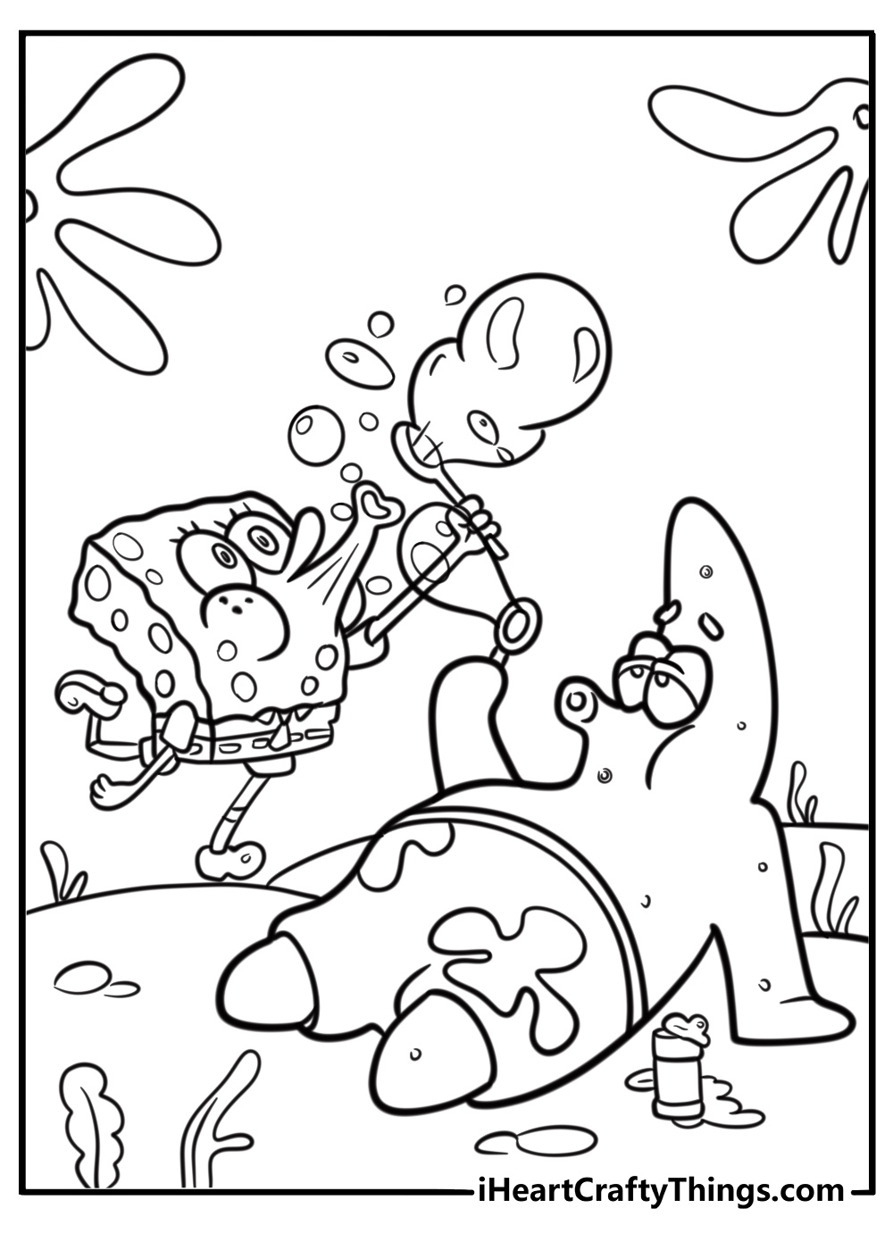 Patrick Star with SpongeBob blowing bubbles coloring sheet