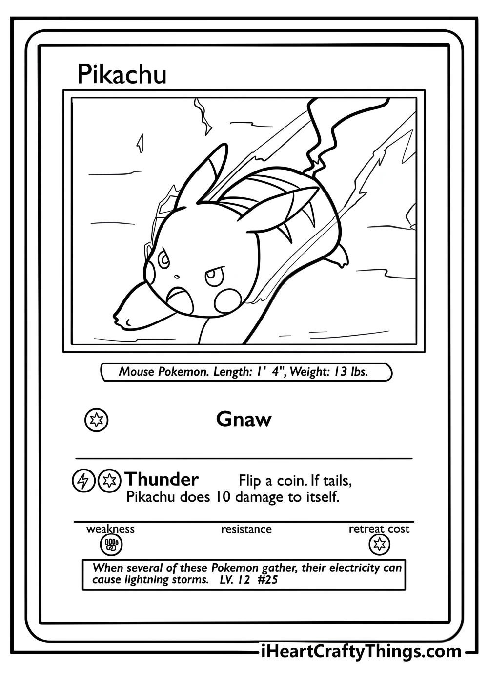 Pikachu pokemon card coloring page for kids