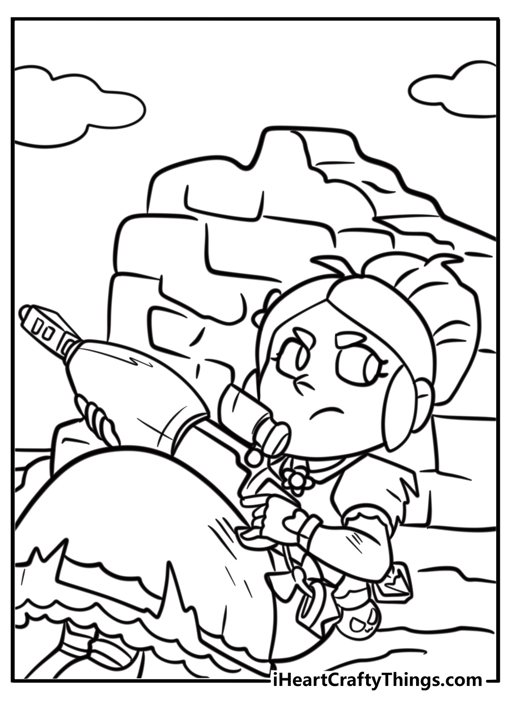 Piper holding her parasol rifle fun coloring page