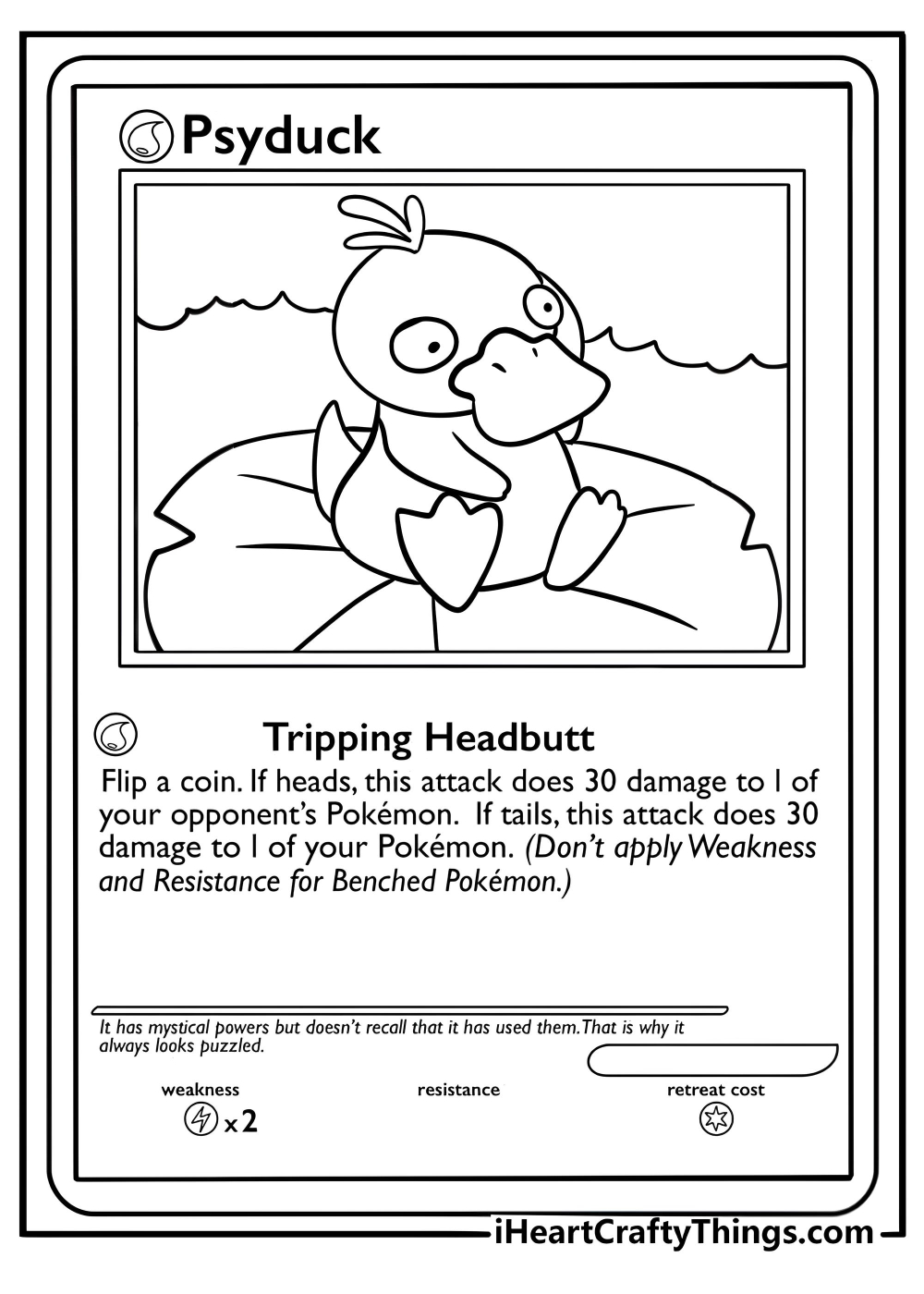 Psyduck pokemon card with a confused expression fun coloring page