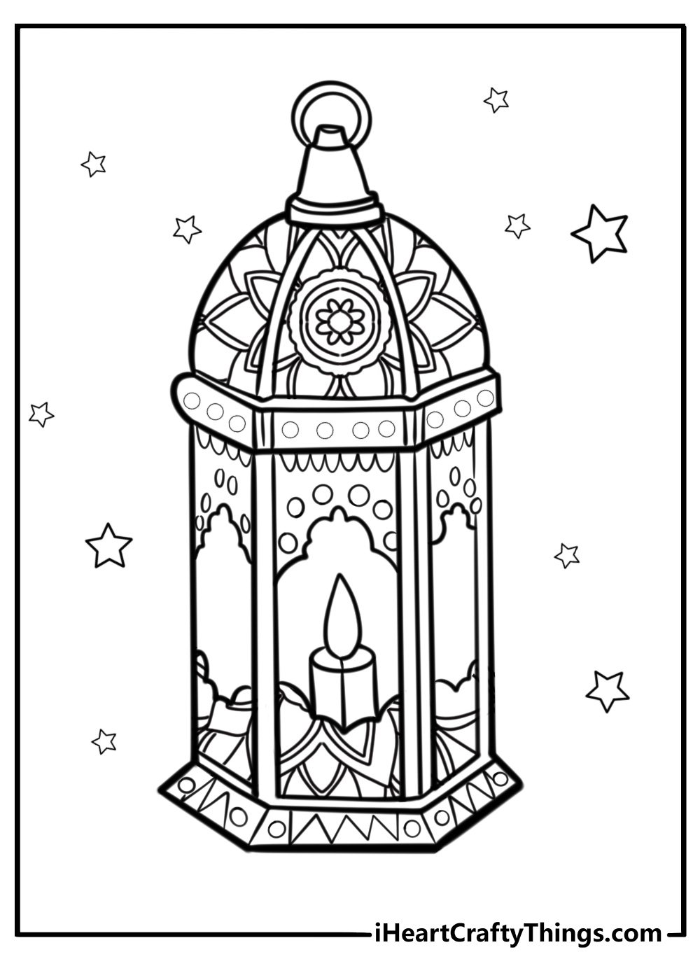 Ramadan lantern with intricate patterns coloring sheet