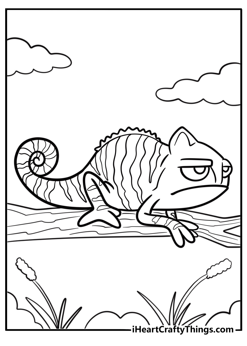 Realistic chameleon with patterned skin free coloring page pdf