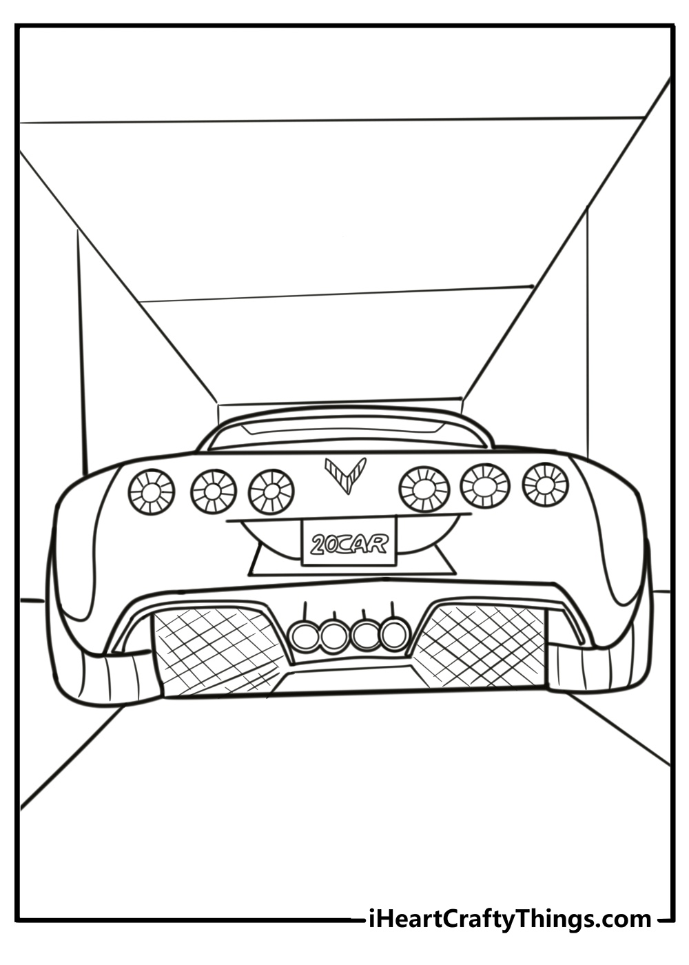 Rear view of a Corvette with iconic taillights fun coloring sheet