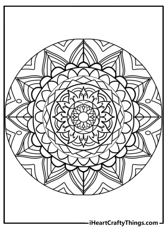 Round flower mandala design for mindfulness coloring