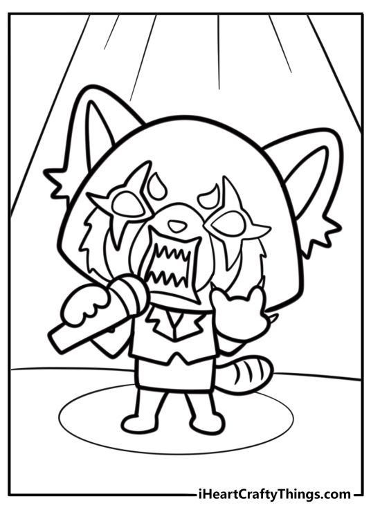 Sanrio aggretsuko singing at karaoke coloring page for kids