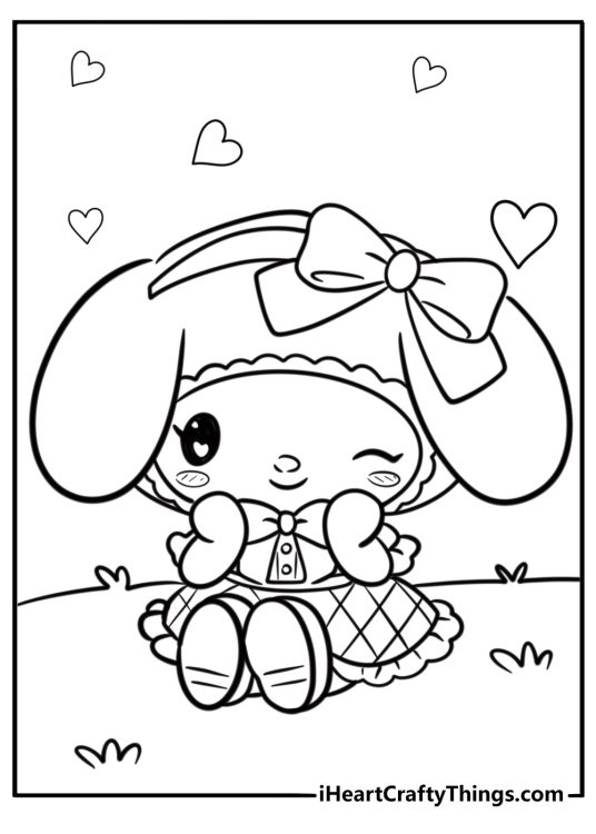 Sanrio bonbonribbon with a bow and a cute dress fun coloring sheet