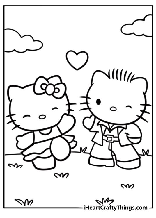 Sanrio dear daniel posing with hello kitty fun coloring sheet