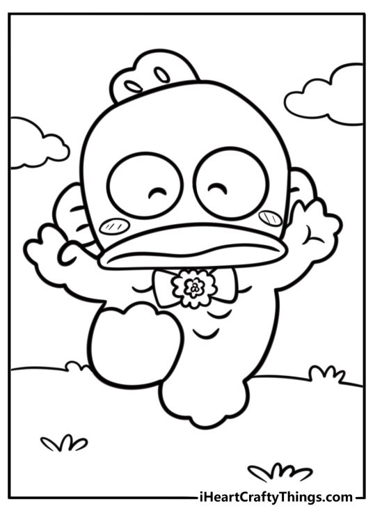 Sanrio hangyodon waving cheerfully fun coloring sheet