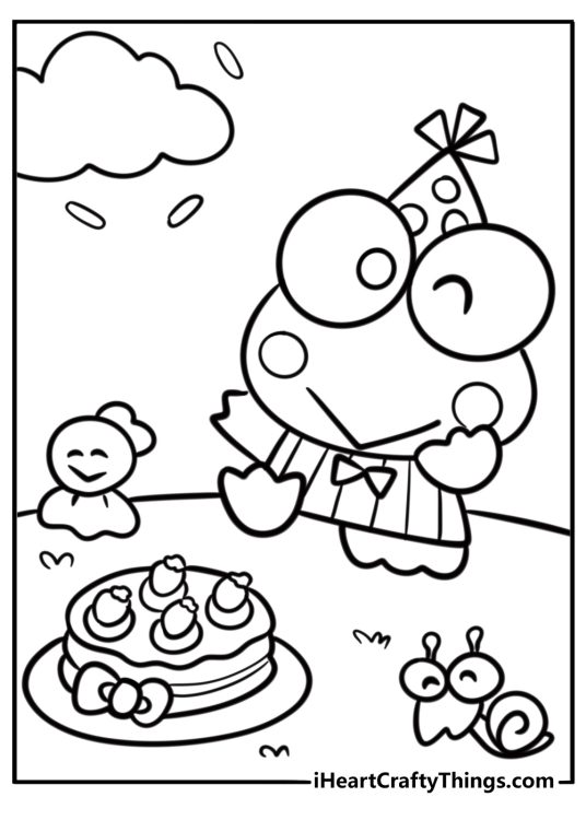 Sanrio keroppi jumping happily free coloring page pdf