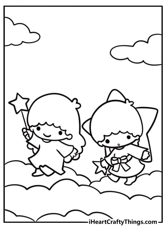 Sanrio kiki from littl twin stars holding a star free coloring page pdf