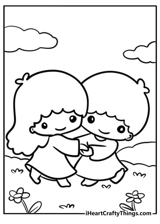 Sanrio little twin stars holdinghands fun coloring sheet