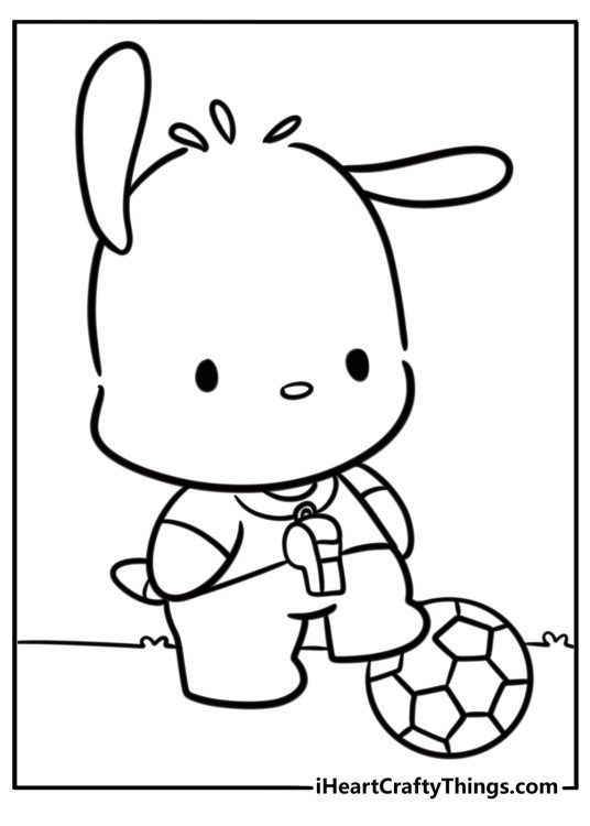 Sanrio pochacco with a ball and playful pose detailed coloring sheet