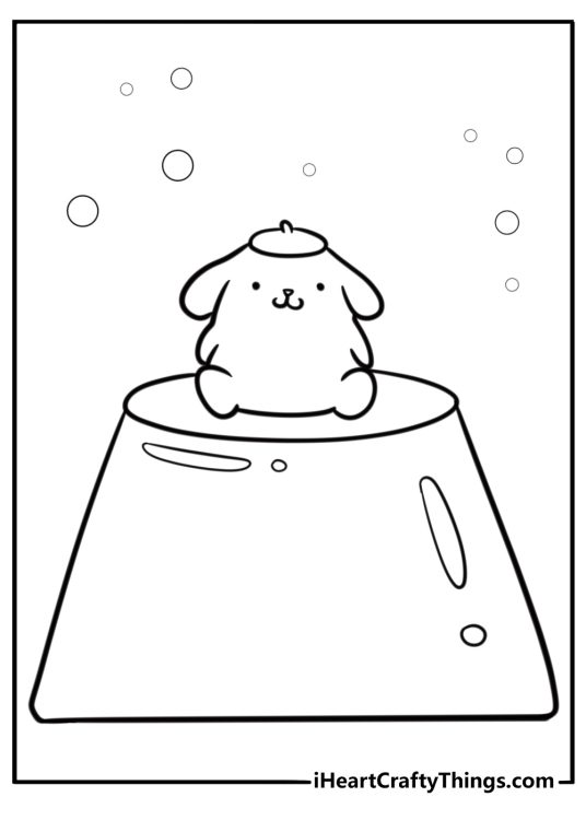 Sanrio pompompurin with a beret and pudding detailed coloring sheet
