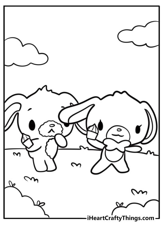 Sanrio sugarbunnies holding cupcakes free coloring page pdf