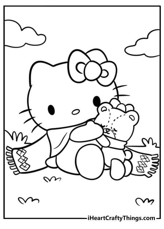 Sanrio tiny chum hugging a teddy bear free coloring page pdf