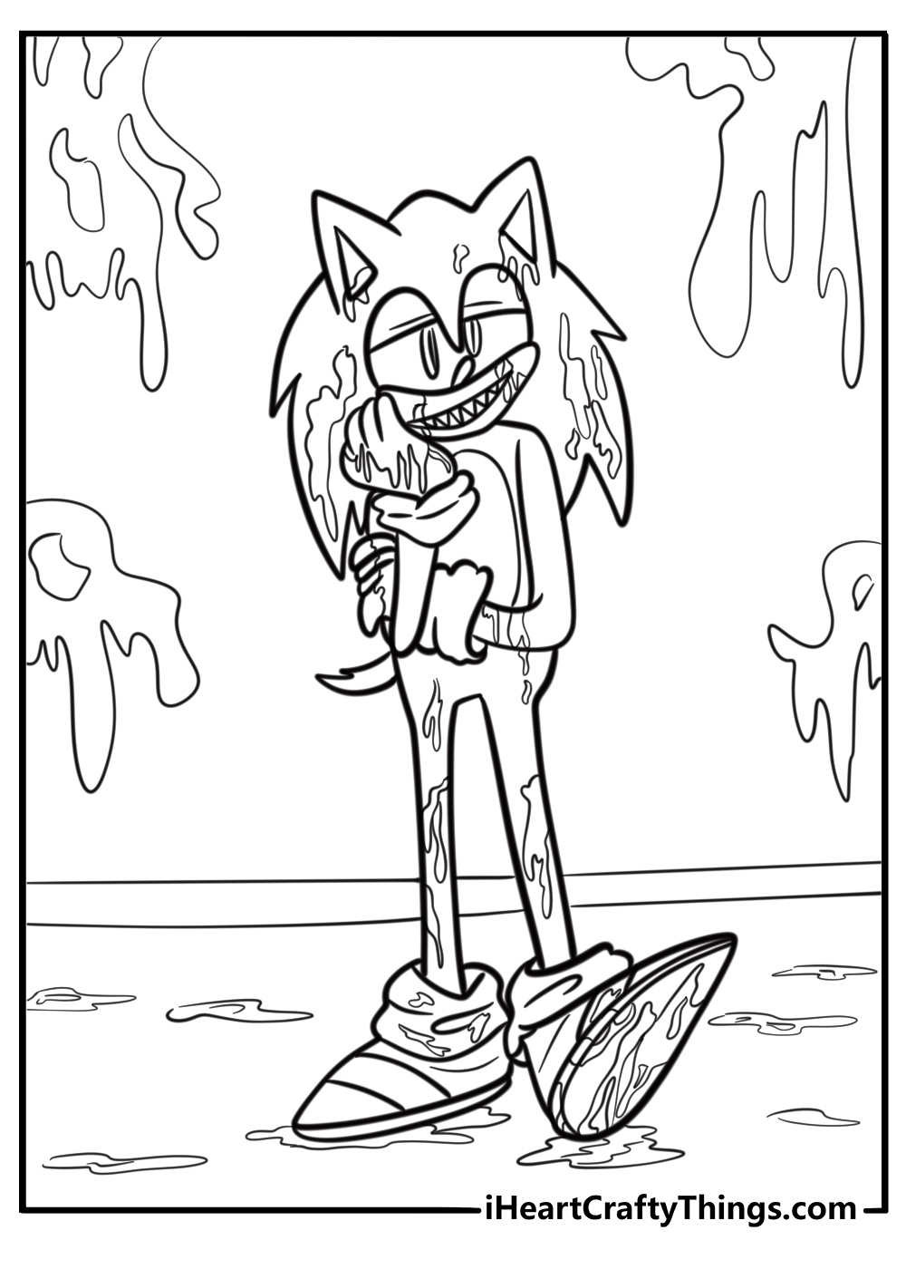 Scary sonic exe with a blood red background coloring page