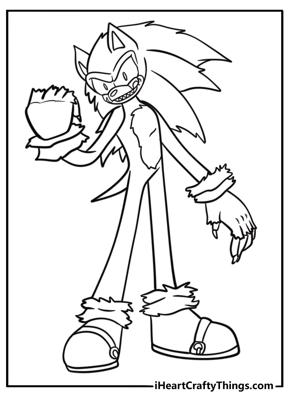 Scary sonic exe with sharp teeth and glowing red eyes coloring page