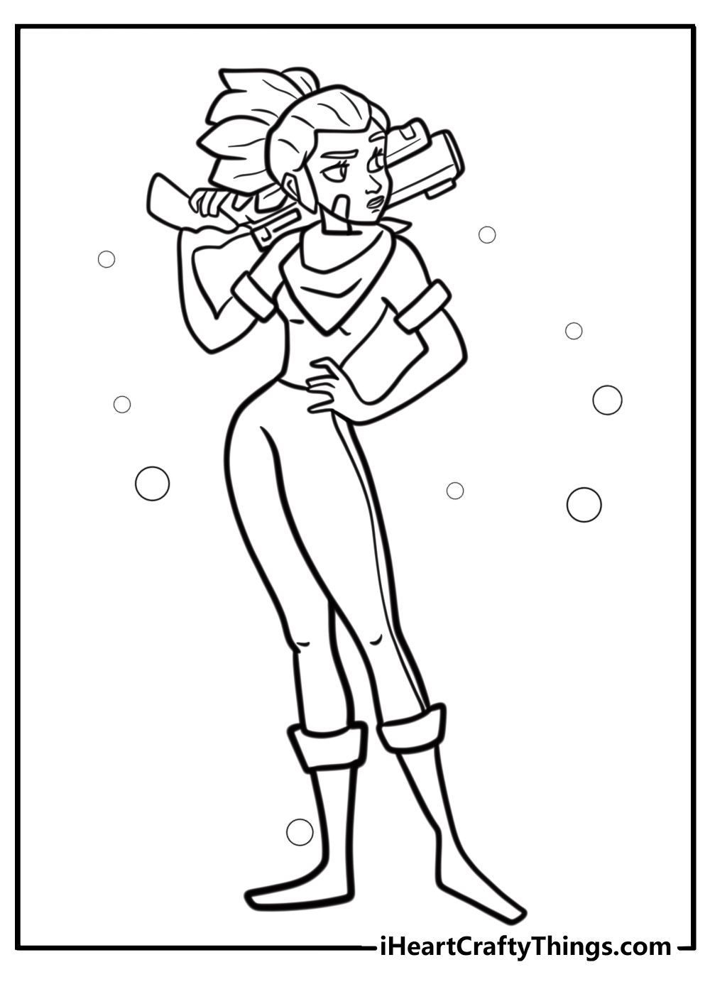 Shelly aiming her shotgun printable coloring page