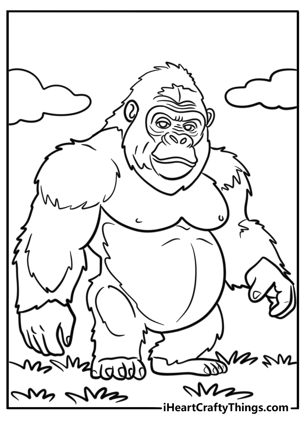 Silverback gorilla standing tall detailed coloring sheet