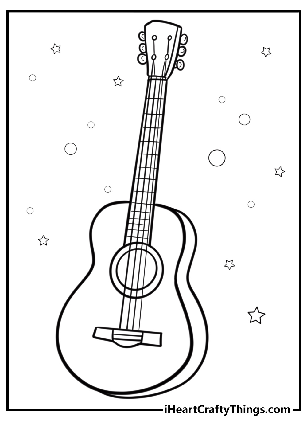 Simple acoustic guitar coloring page for kids