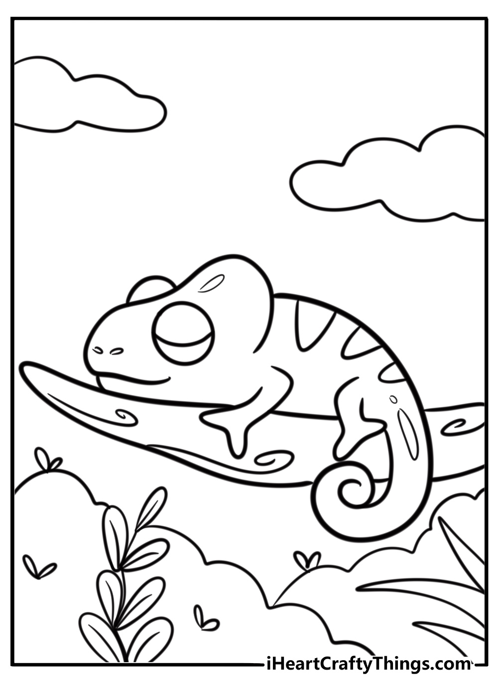 Simple chameleon design for easy coloring fun sheet