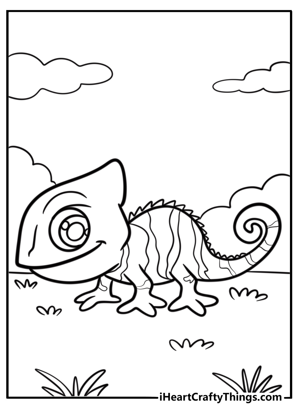 Simple chameleon with curled tail detailed coloring sheet