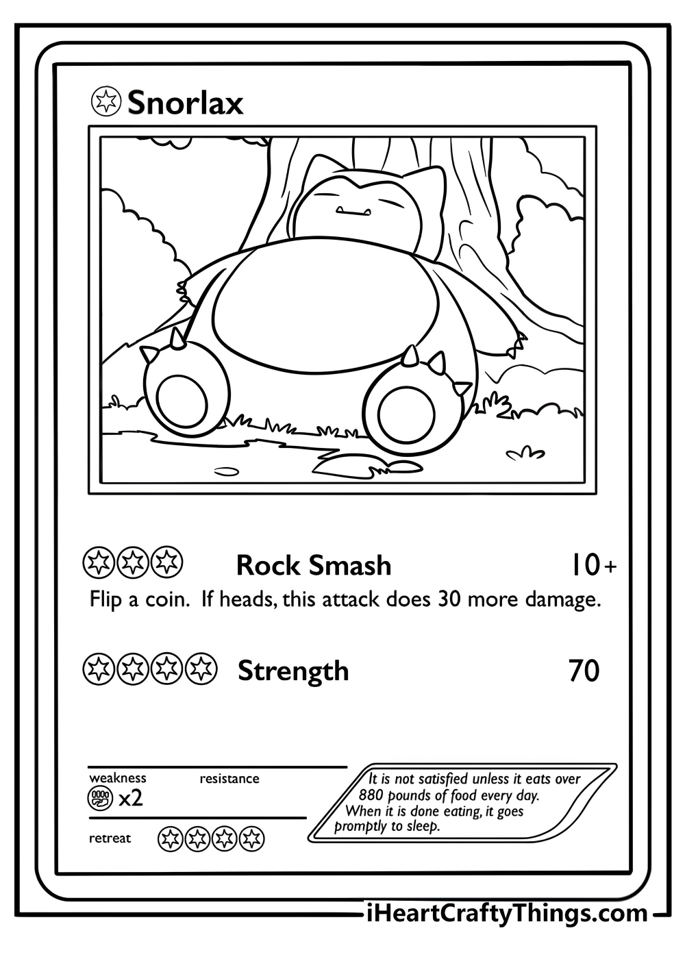 Snorlax pokemon card lying down peacefully detailed coloring sheet