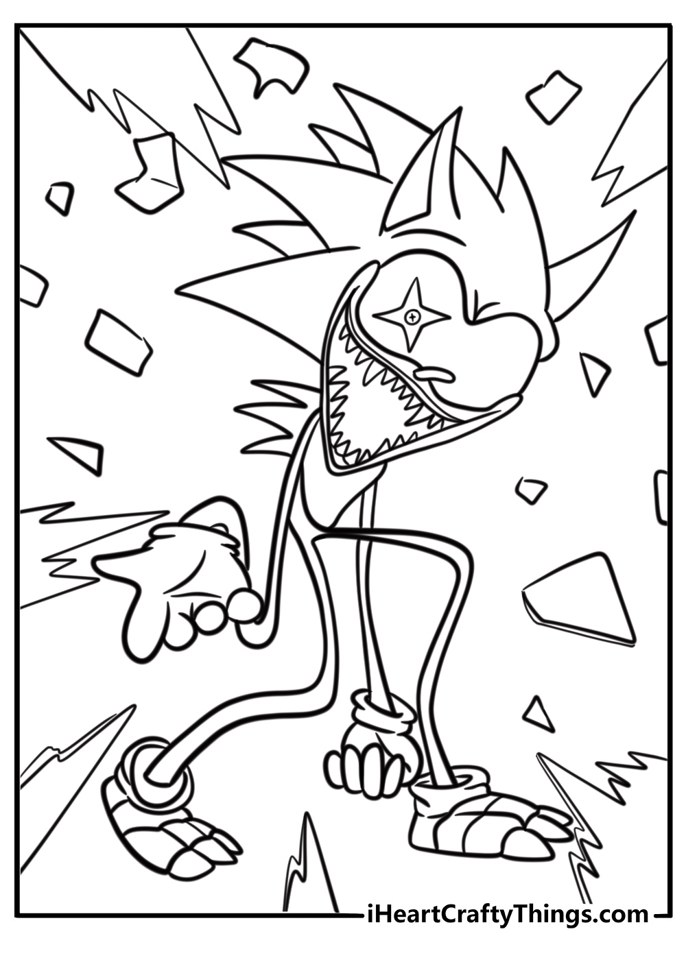 Sonic.exe breaking through a screen with glitch effects coloring page