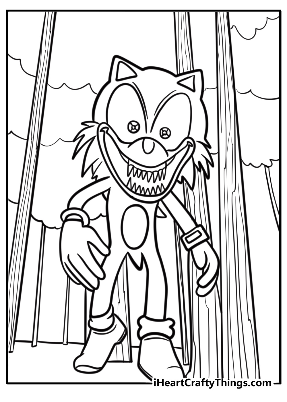 Sonic exe in a dark forest free coloring page pdf