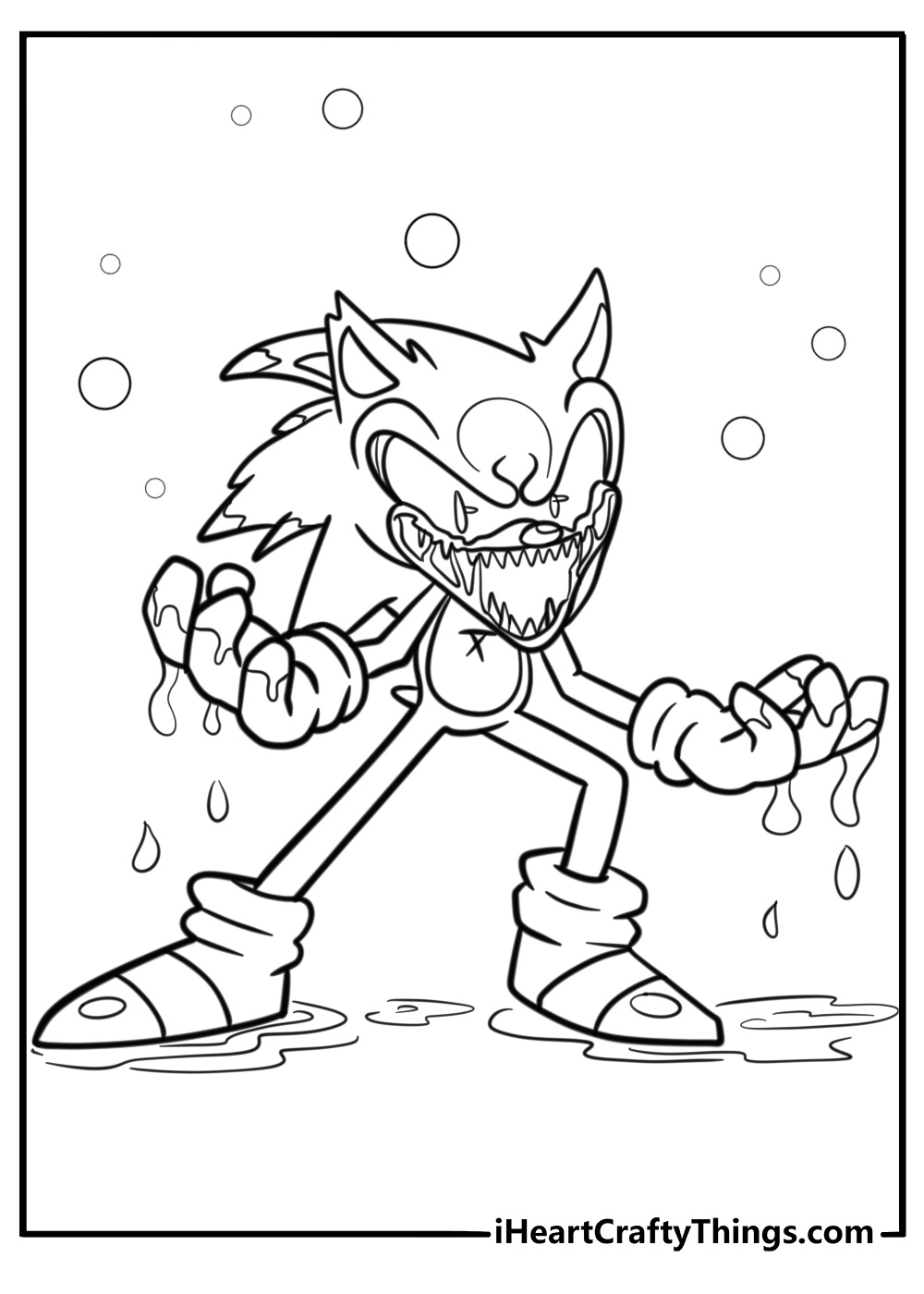 Sonic exe with dripping blood and sharp claws fun coloring sheet