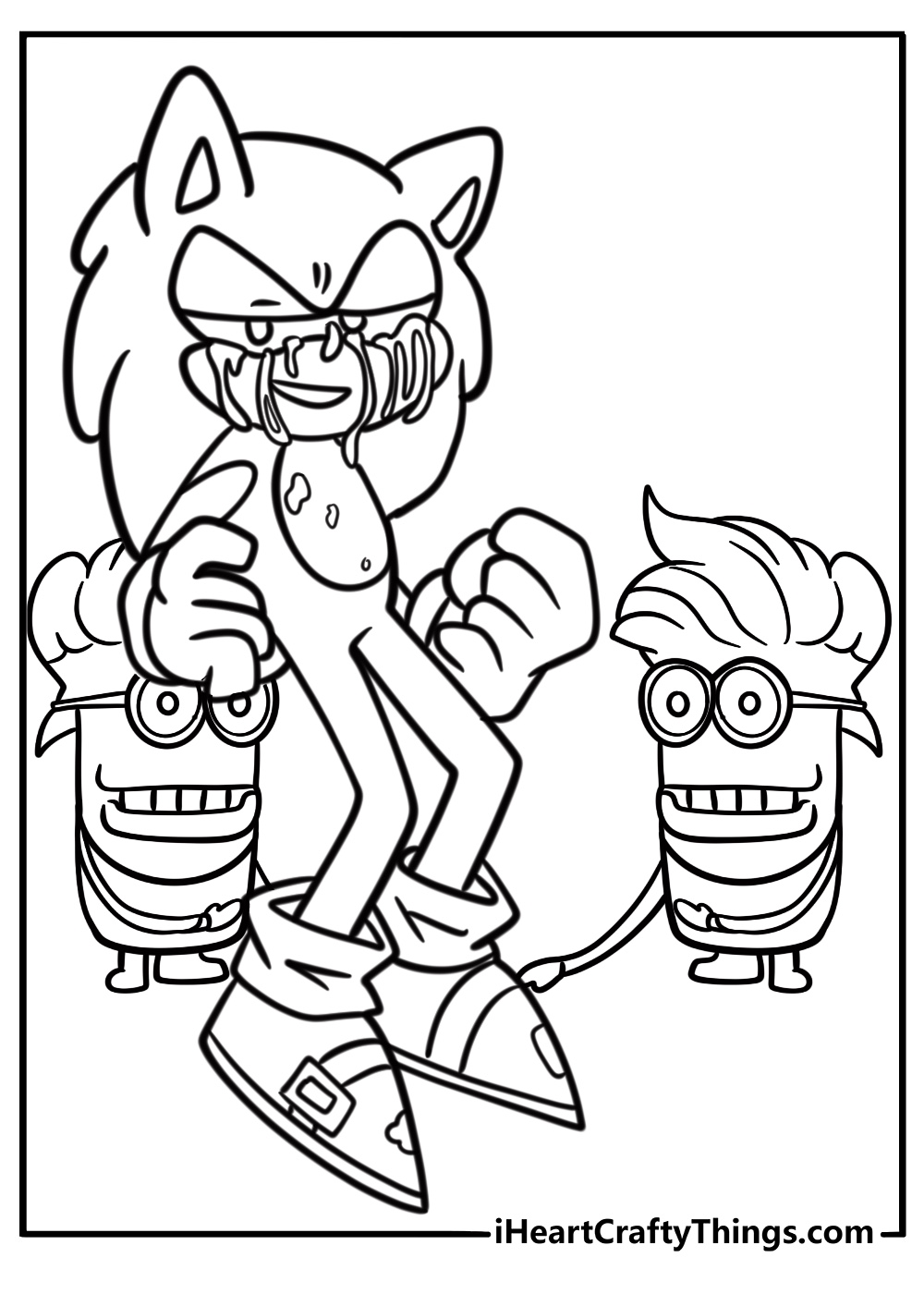 Sonic exe with his evil minions in a dark world free coloring page