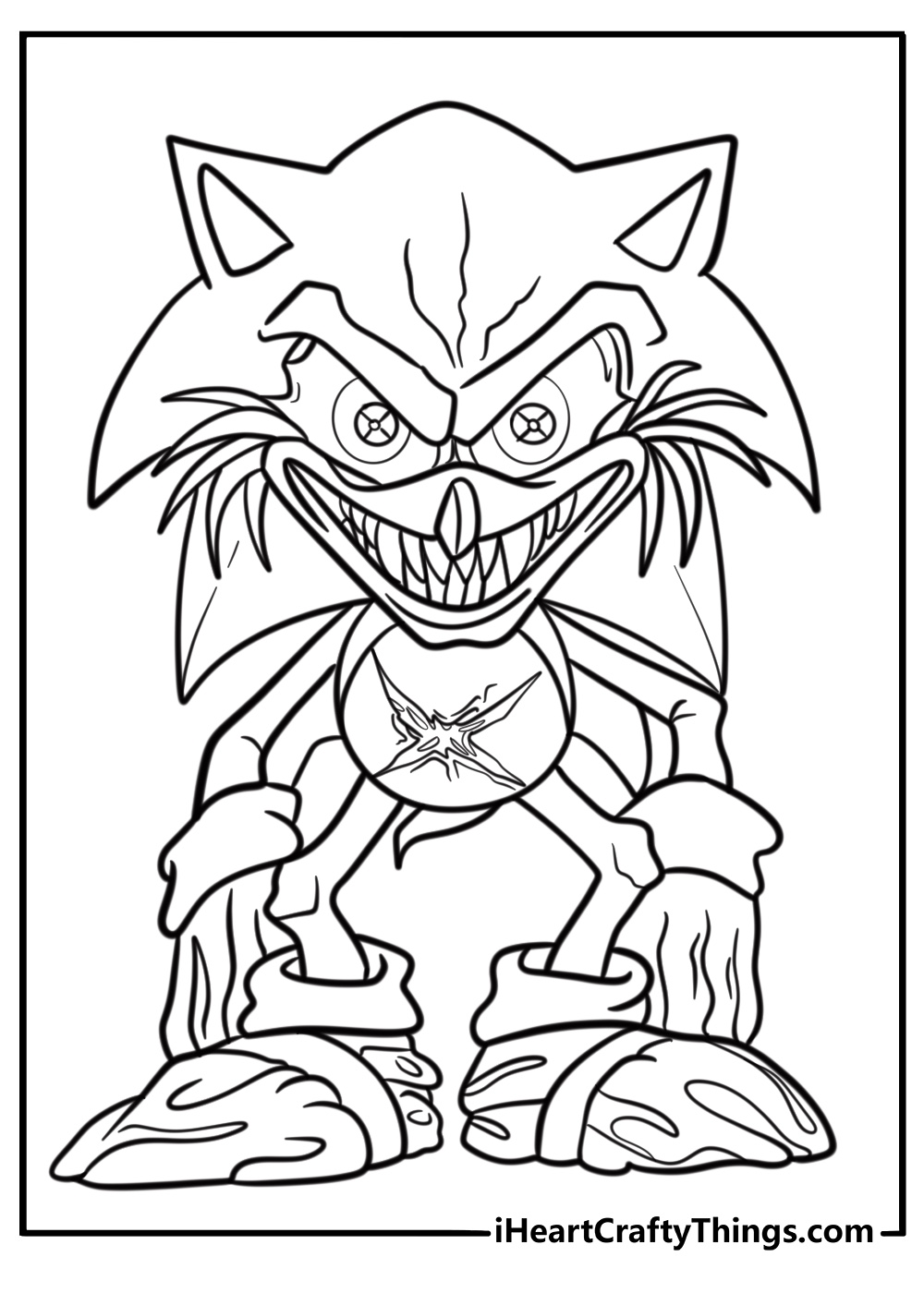 Sonic exe with sharp teeth and a sinister smile coloring page