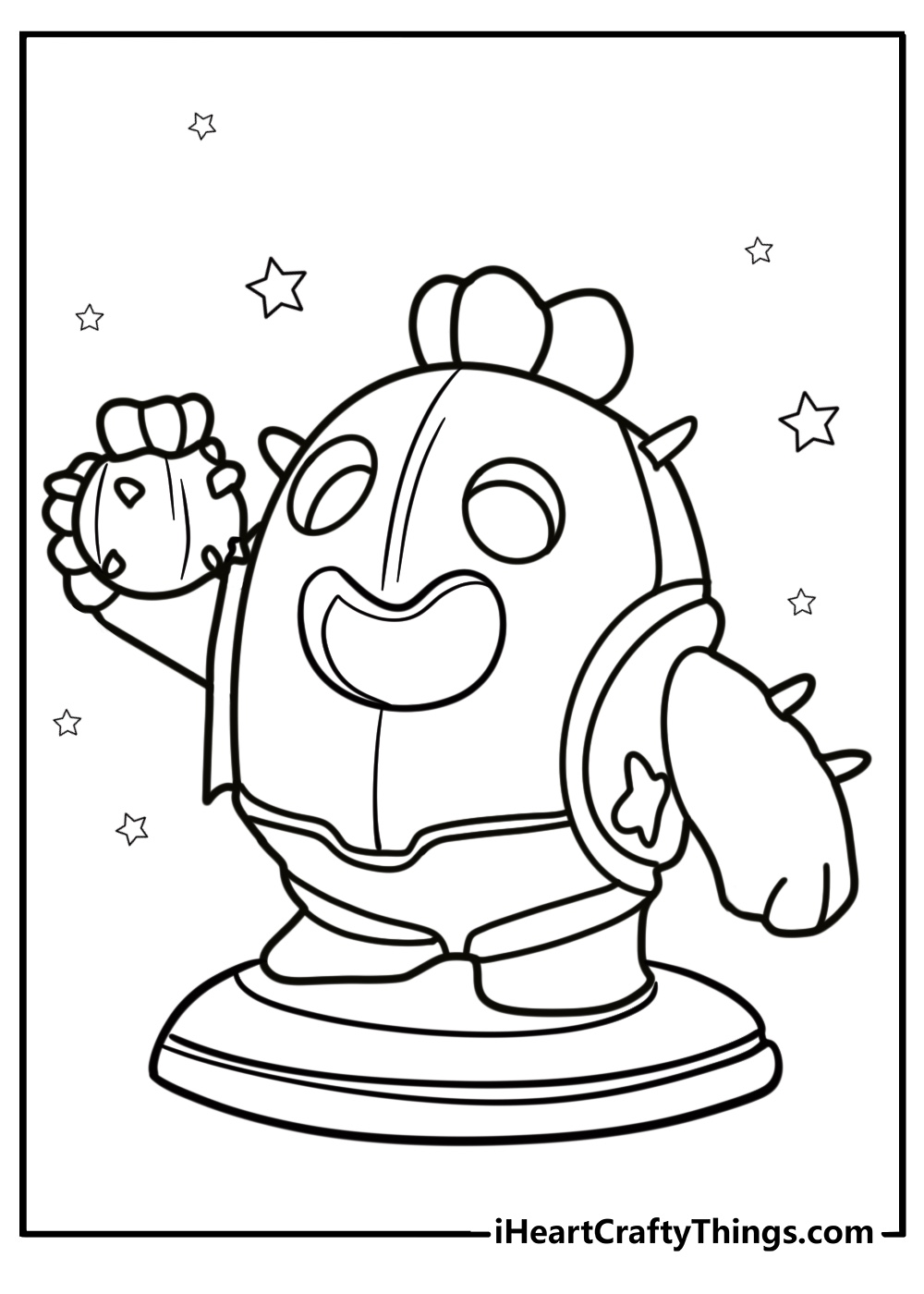 Spike smiling with a cactus grenade detailed coloring sheet