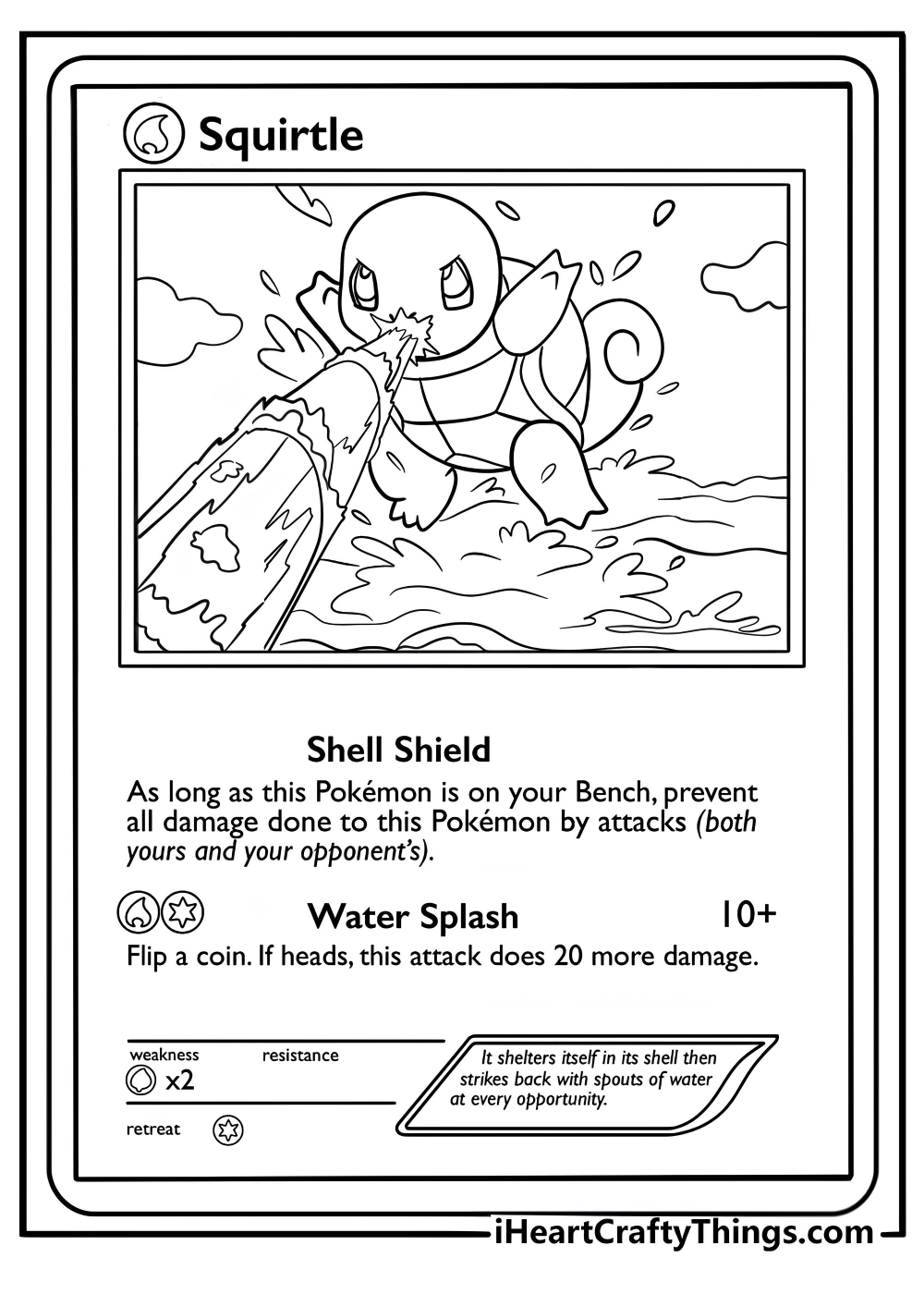 Squirtle pokemon card with a water attack coloring page