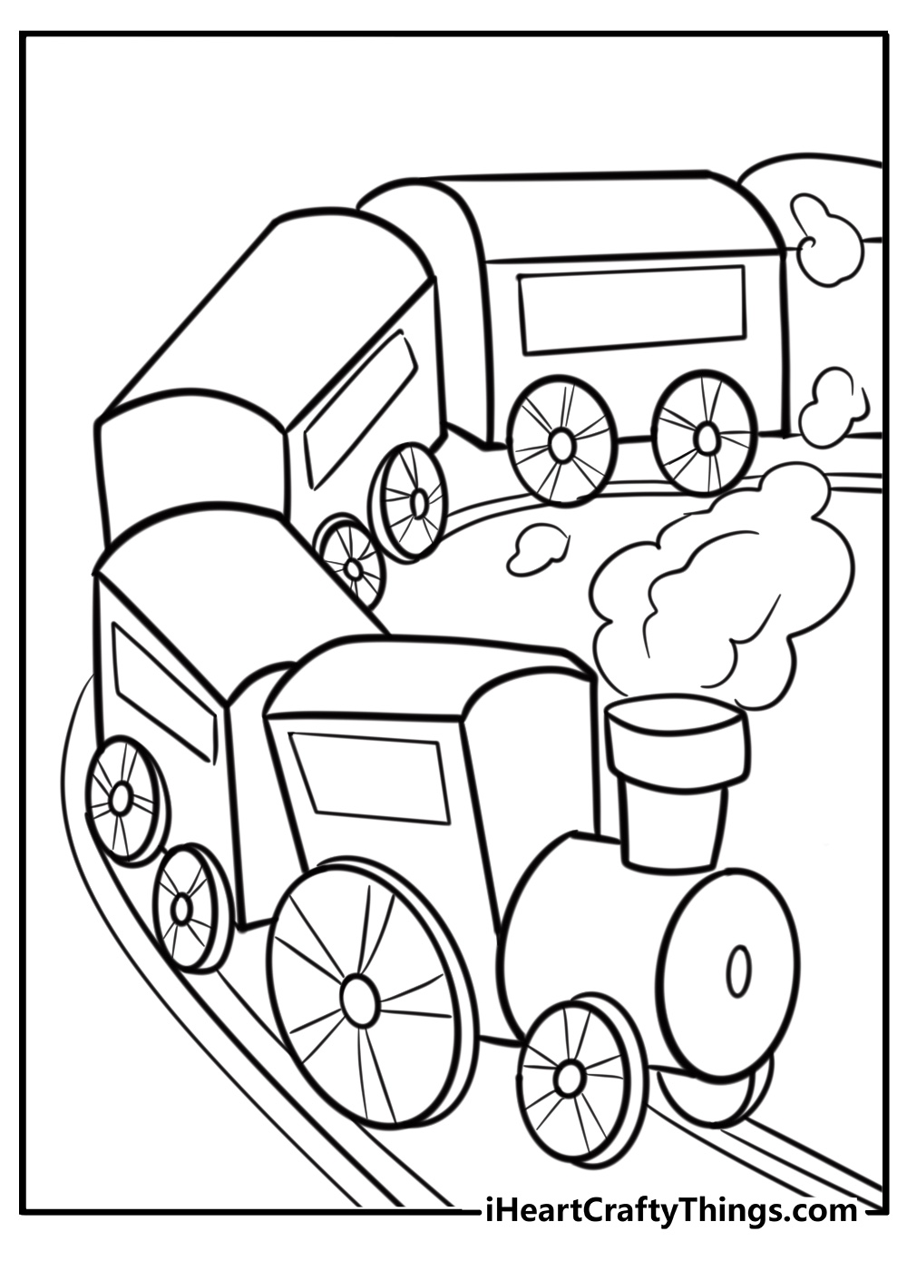 Steam engine train with its whistle blowing free coloring page