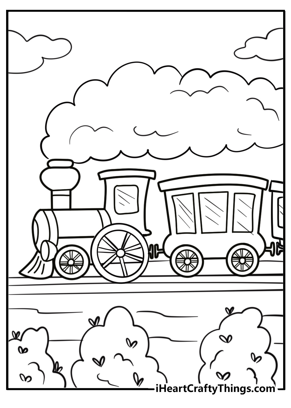 Steam train with large wheels detailed coloring sheet