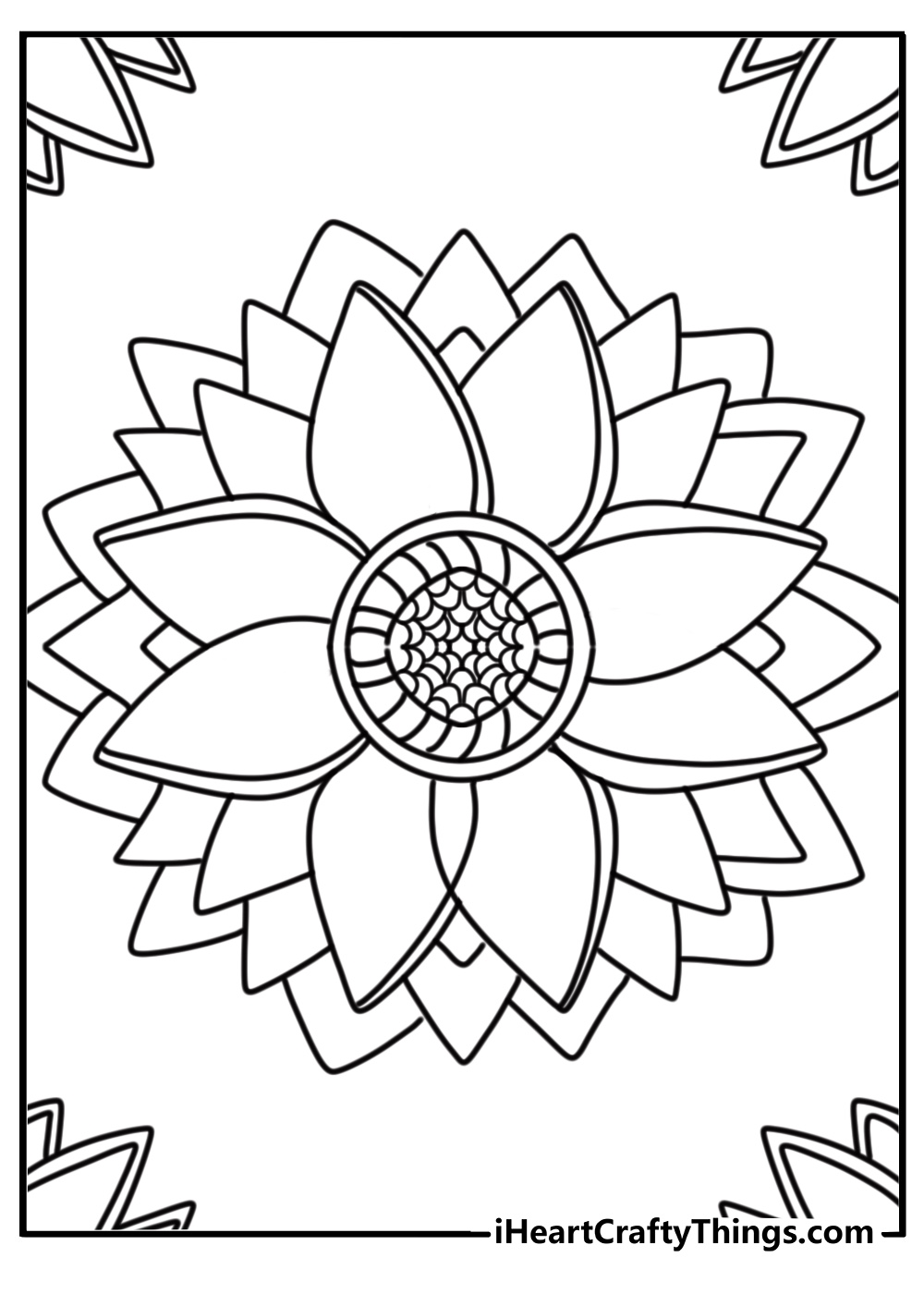 Sunflower mandala with bold outlines for coloring