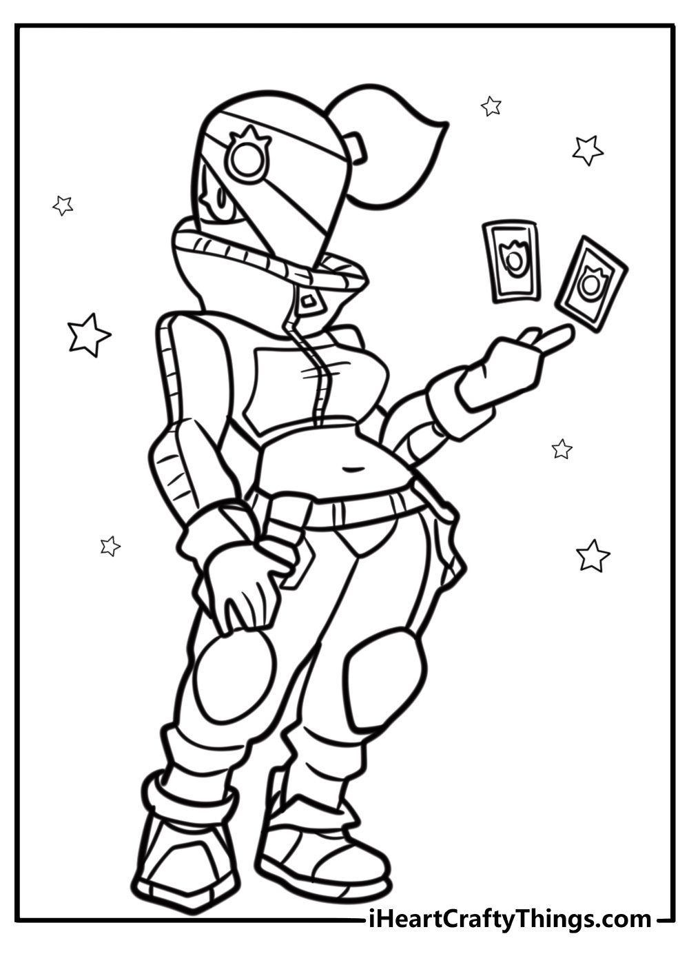 Tara holding her magical cards detailed coloring sheet