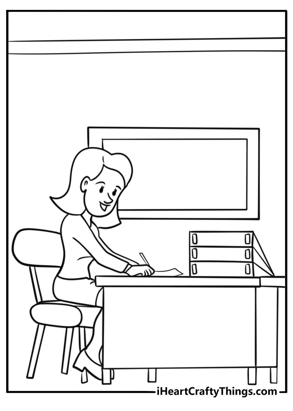 Teacher grading papers at a desk free coloring page pdf