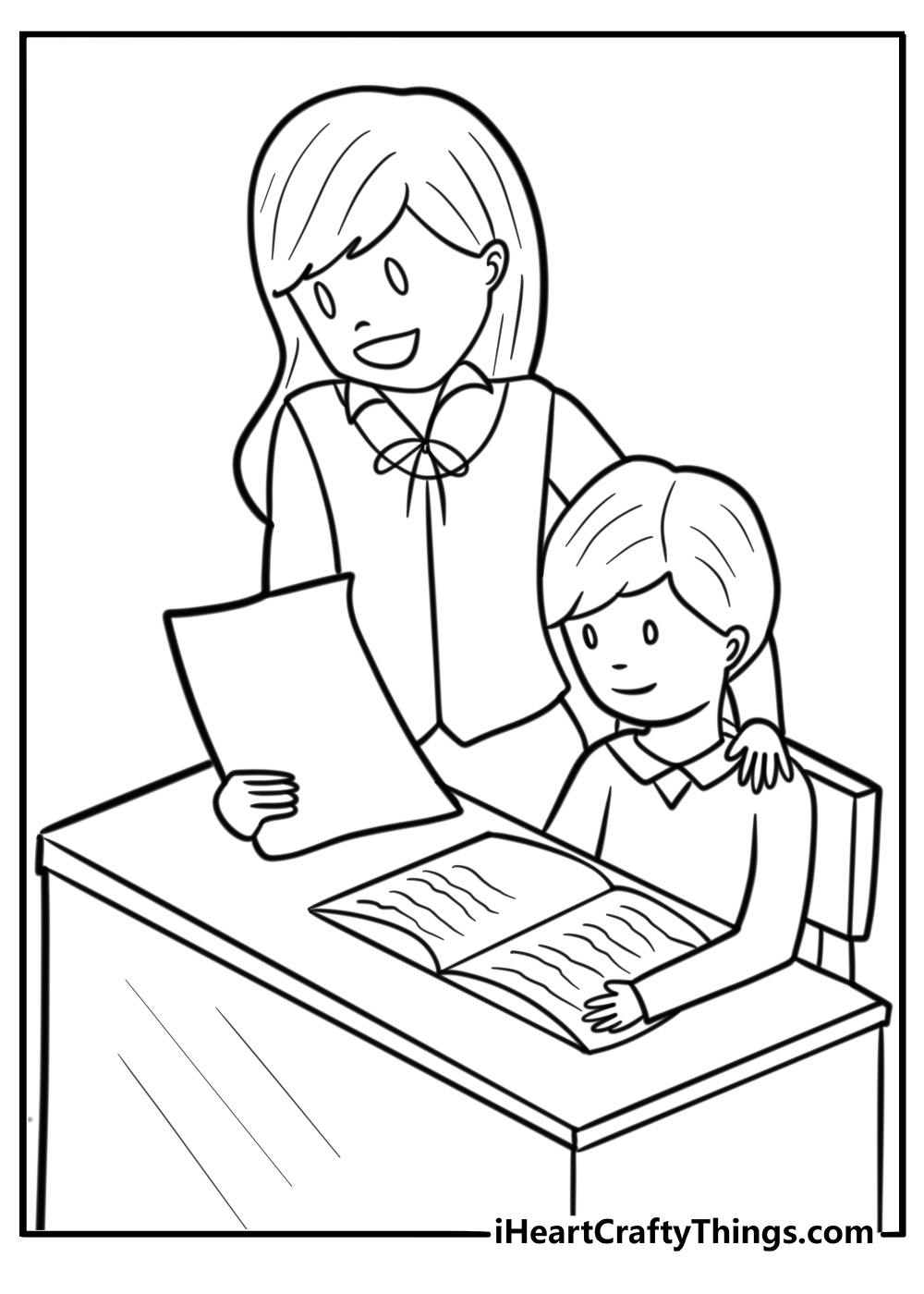 Teacher handing out assignments free printable coloring page